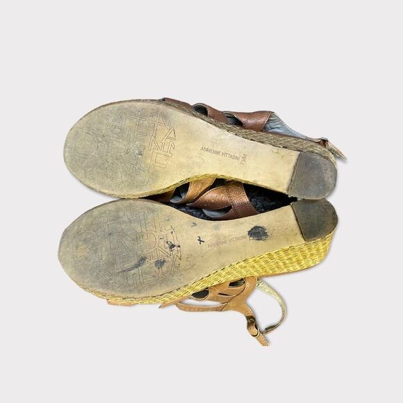 𝅺ADDRIENNE VITTADINI | Tan Leather Opened Toed Wedge Heels - Picture 7 of 9